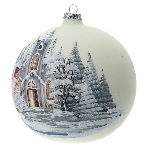 Boule Noël blanche église ange verre soufflé 150 mm 3