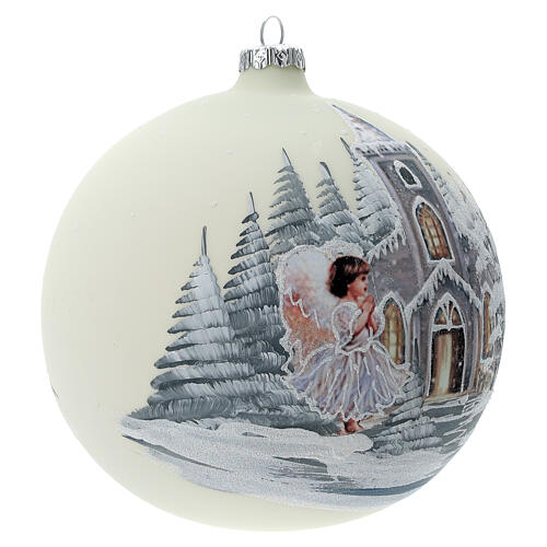 Boule Noël blanche église ange verre soufflé 150 mm 4