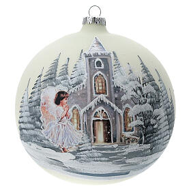 Pallina Natale bianca chiesa angelo vetro soffiato 150 mm