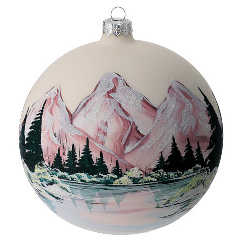 Boule sapin Noël lac alpin verre soufflé 150 mm 1