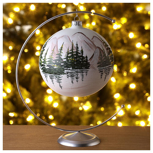 Pallina albero Natale lago alpino vetro soffiato 150 mm 2
