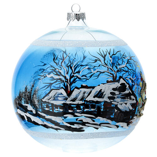 Christmas ball snow-covered tree house blown glass 150 mm 4