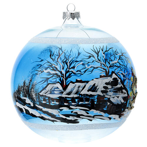 Bola árvore de Natal casa nevada e árvore com estrela vidro soprado 150 mm 4