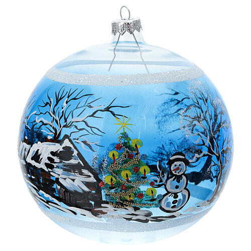 Christmas tree ornament snowy village houses blown glass 150 mm 1