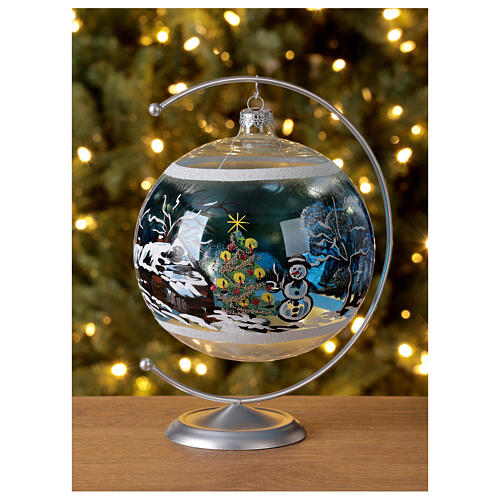 Christmas tree ornament snowy village houses blown glass 150 mm 2