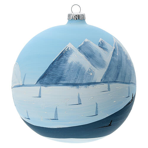 Christmas ball ornament winter slopes green mountains blown glass 150 mm 4