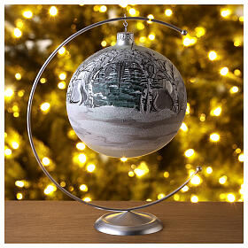 Boule sapin Noël forêt blanc noir verre soufflé 150 mm