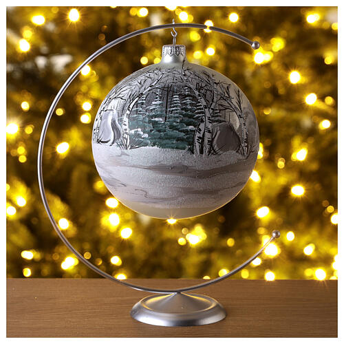 Boule sapin Noël forêt blanc noir verre soufflé 150 mm 2
