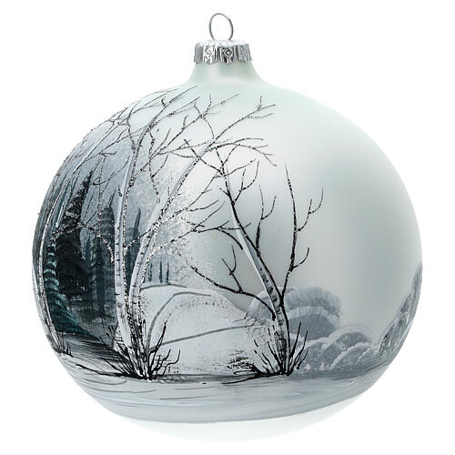 Boule sapin Noël forêt blanc noir verre soufflé 150 mm 3