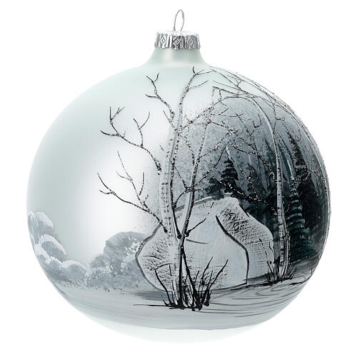 Boule sapin Noël forêt blanc noir verre soufflé 150 mm 4