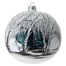 Pallina albero natale bosco bianco nero vetro soffiato 150 mm