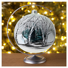 Pallina albero natale bosco bianco nero vetro soffiato 150 mm