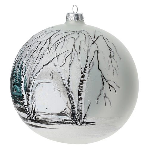 Pallina albero natale bosco bianco nero vetro soffiato 150 mm 3