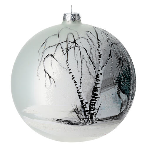 Pallina albero natale bosco bianco nero vetro soffiato 150 mm 4