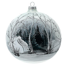 Bola árvore de Natal vidro soprado bosque branco e preto 150 mm