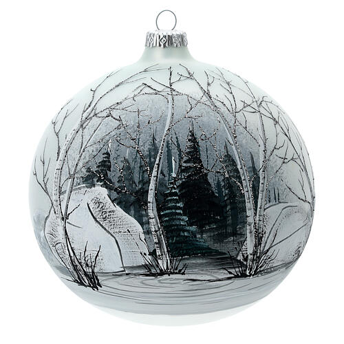 Bola árvore de Natal vidro soprado bosque branco e preto 150 mm 1