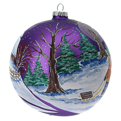 Christbaumkugelaus Glaswinterliche Landschaft mit Kind und Schlitten, 150 mm 4