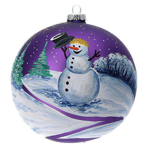 Christmas ball snow lilac background blown glass 150 mm 3