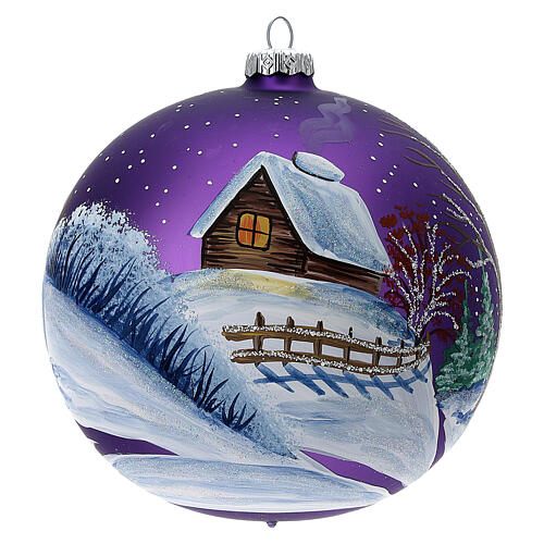 Christmas ball snow lilac background blown glass 150 mm 5