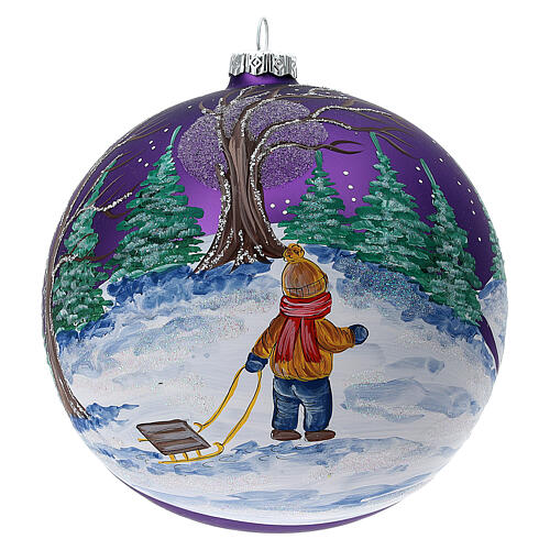 Boule sapin Noël forêt lilas verre soufflé 150 mm 1