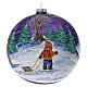 Bola árvore de Natal bosque com céu violeta vidro soprado 150 mm s1