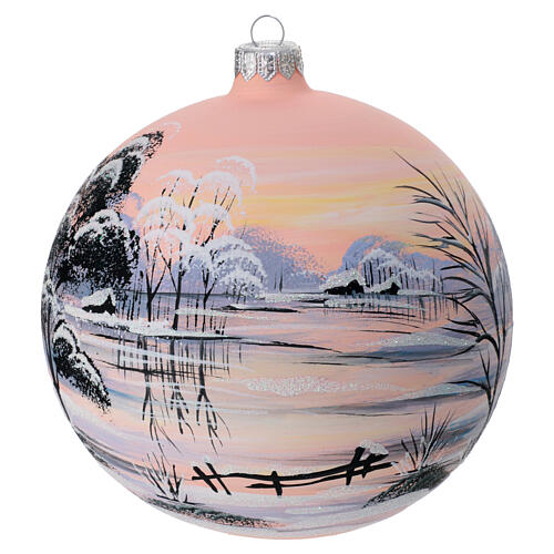 Christmas ball snow peach background blown glass 150 mm 1