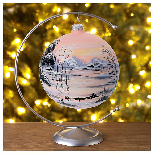 Christmas ball snow peach background blown glass 150 mm 2