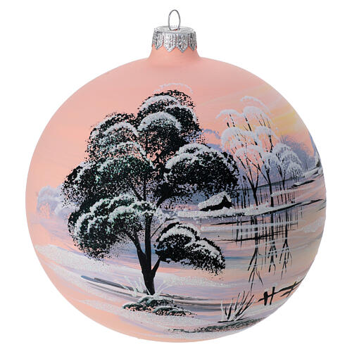 Christmas ball snow peach background blown glass 150 mm 3