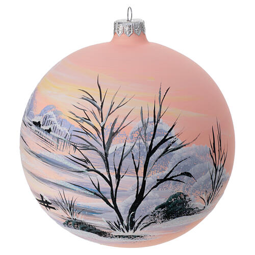 Christmas ball snow peach background blown glass 150 mm 4