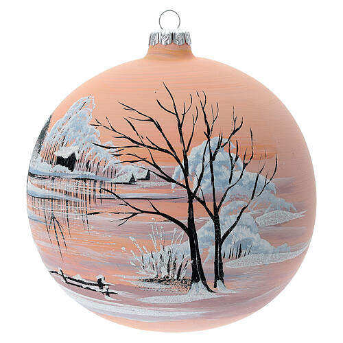Bola árvore de Natal paisagem nevada com fundo cor pêssego vidro soprado 150 mm 3