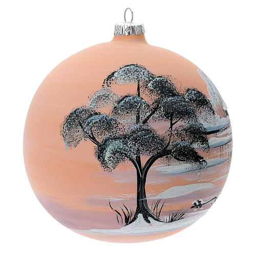 Bola árvore de Natal paisagem nevada com fundo cor pêssego vidro soprado 150 mm 4