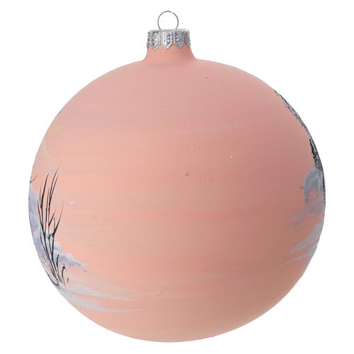 Bola árvore de Natal paisagem nevada com fundo cor pêssego vidro soprado 150 mm 5