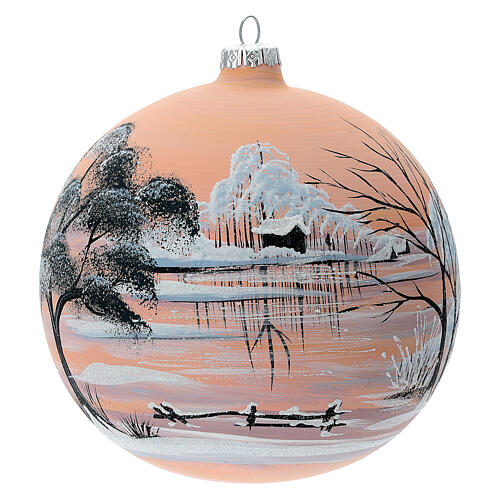 Glass Christmas ball ornament peach winter scene 150 mm 1
