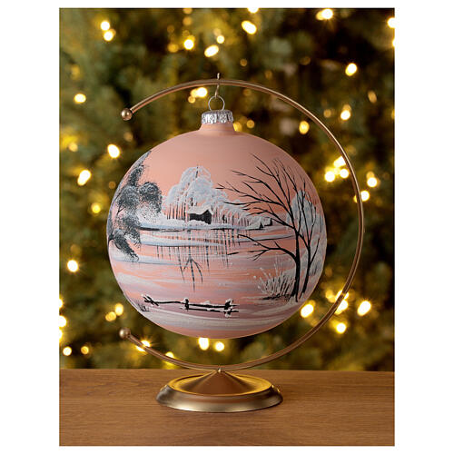Glass Christmas ball ornament peach winter scene 150 mm 2