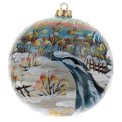 Bola árvore de Natal vidro soprado aldeia nórdica nevada 150 mm 4