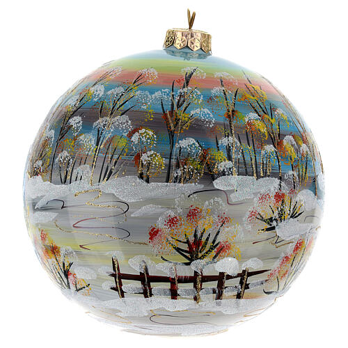 Bola árvore de Natal vidro soprado aldeia nórdica nevada 150 mm 5
