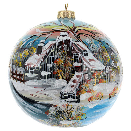 Christmas tree ornaments snowy house blown glass 150 mm 3