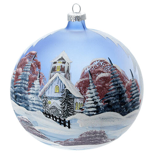 Boule Noël chalet neige ciel rouge verre soufflé 150 mm 1