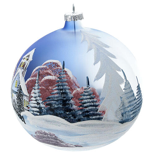 Boule Noël chalet neige ciel rouge verre soufflé 150 mm 3