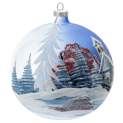 Boule Noël chalet neige ciel rouge verre soufflé 150 mm 4