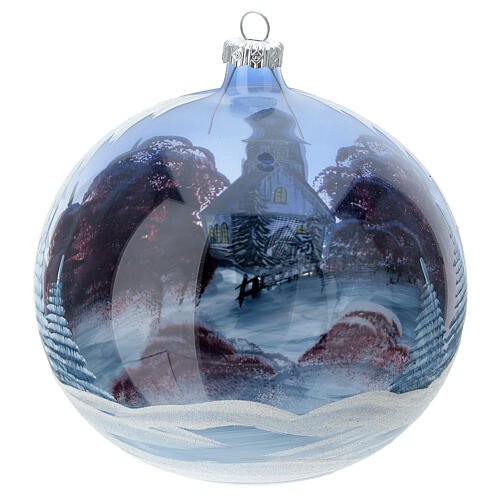 Boule Noël chalet neige ciel rouge verre soufflé 150 mm 5