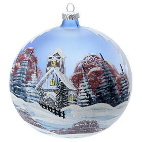 Glass Christmas ball ornament cottage sky red tree 150 mm