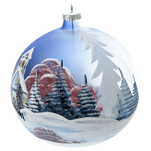 Glass Christmas ball ornament cottage sky red tree 150 mm 3