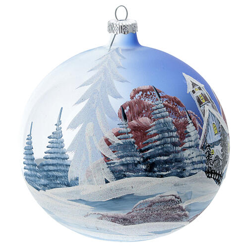 Glass Christmas ball ornament cottage sky red tree 150 mm 4