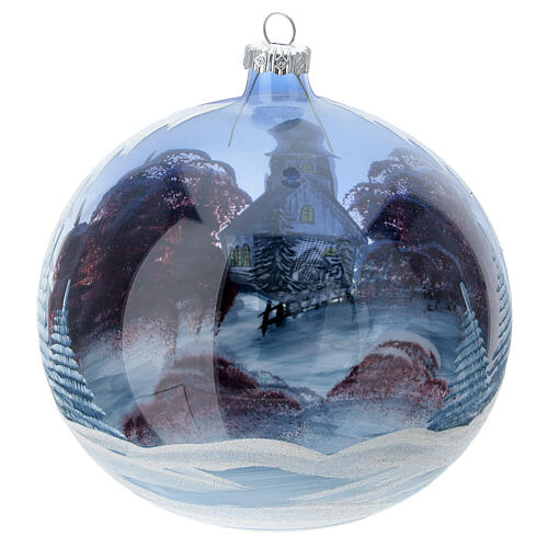 Glass Christmas ball ornament cottage sky red tree 150 mm 5