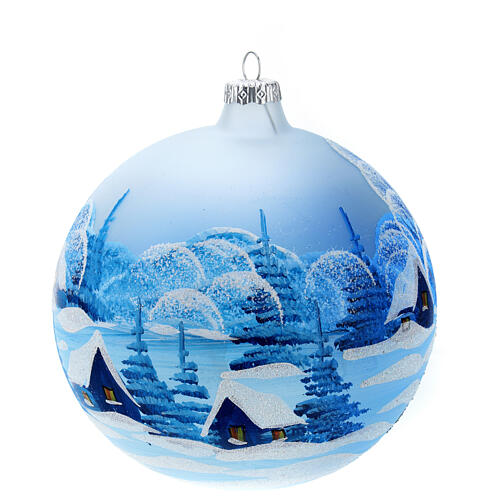 Christbaumkugel aus Glas mit winterlicher Landschaft blau, 150 mm 10