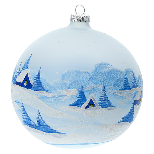 Christbaumkugel aus Glas mit winterlicher Landschaft blau, 150 mm 5