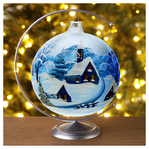 Christmas ball with snowy village by night in blown glass 150 mm 7