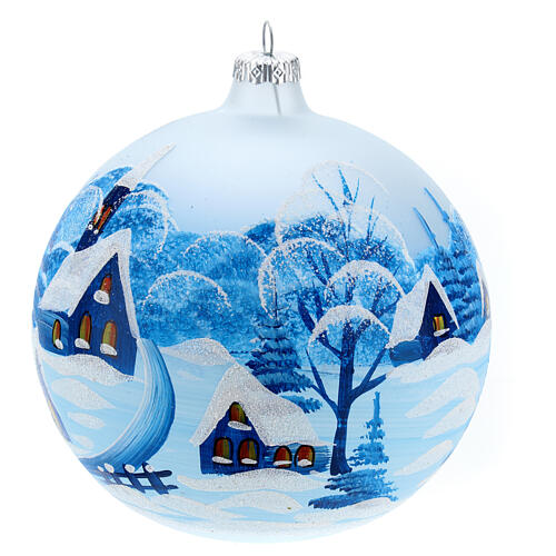 Christmas ball with snowy village by night in blown glass 150 mm 8
