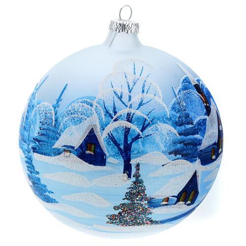 Christmas ball with snowy village by night in blown glass 150 mm 9